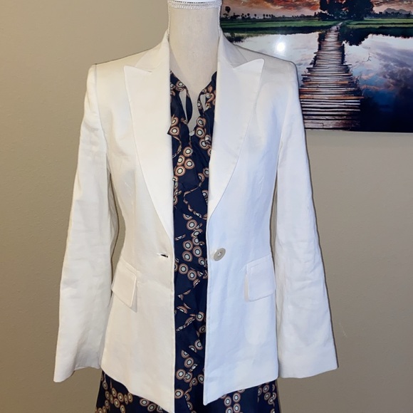 LINEN Blend Banana Republic Blazer Suit Jacket Sport Coat Stretch Cream White 4 - Picture 2 of 16